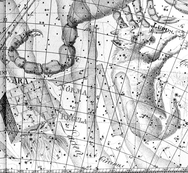 Portion of Bode's Uranographia showing the region near Norma