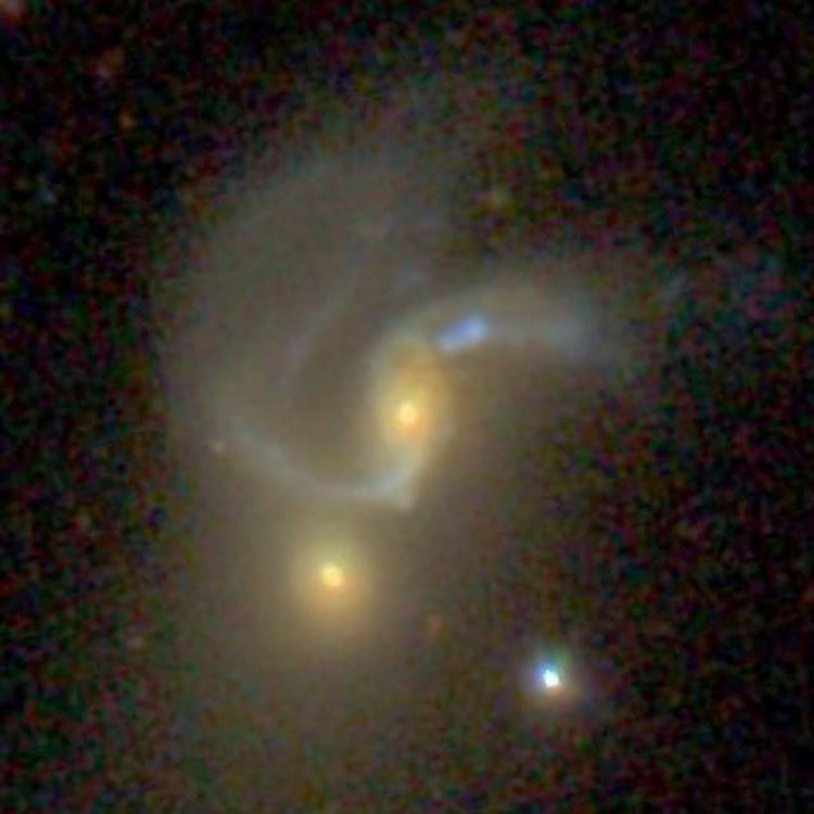 SDSS image of spiral galaxy NGC 5421 and lenticular galaxy PGC 49949, which comprise Arp 111