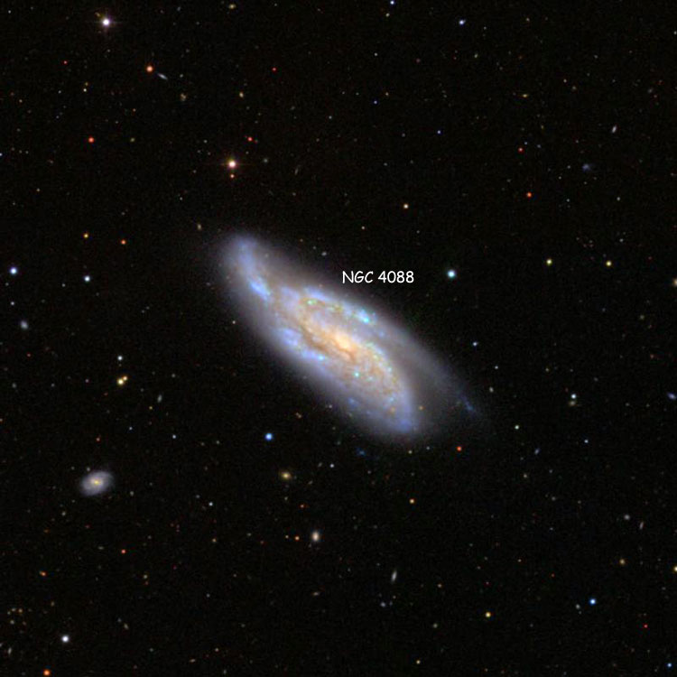 SDSS image of region near spiral galaxy NGC 4088, also known as Arp 18
