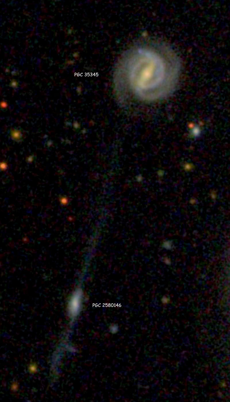 SDSS image of region between spiral galaxies PGC 35345 and PGC 2580146, which comprise Arp 296, and not Arp 299