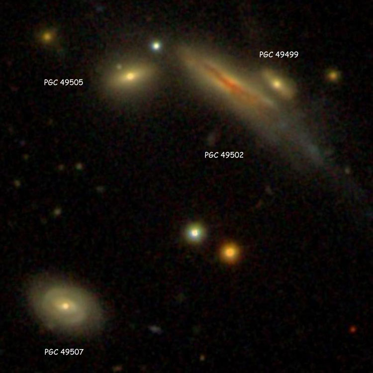Labeled SDSS image of Hickson Compact Group 69