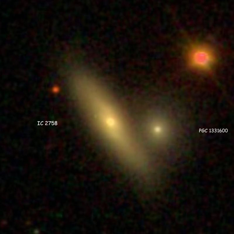 SDSS image of lenticular galaxy IC 2758 and its probable companion, lenticular galaxy PGC 1331600
