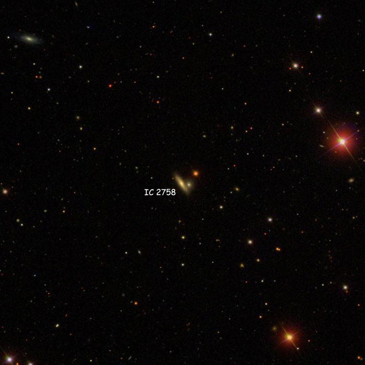 SDSS image of region near lenticular galaxy IC 2758 and its probable companion, lenticular galaxy PGC 1331600