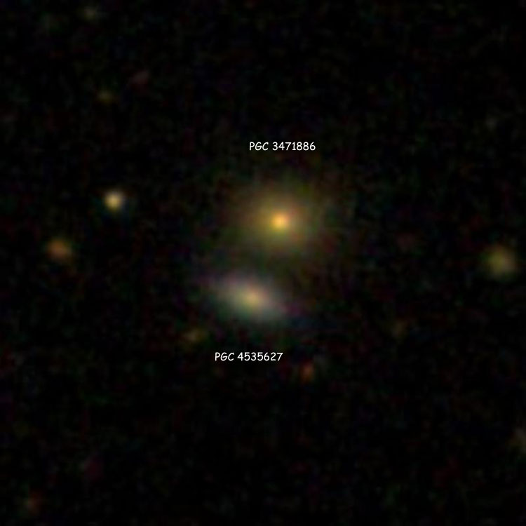 SDSS image of lenticular galaxy PGC 3471886 and spiral galaxy PGC 4535627, which comprise IC 2793