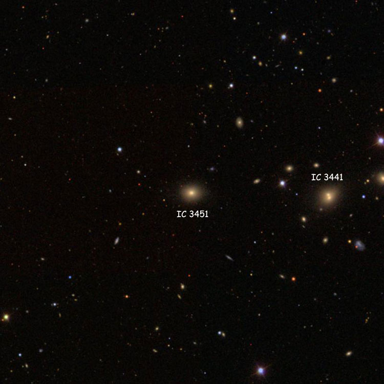 SDSS image of region near lenticular galaxy IC 3451, also showing lenticular galaxy IC 3441