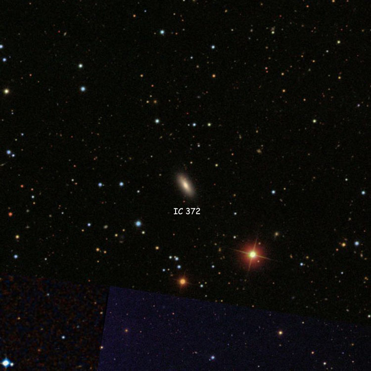 SDSS image of region near lenticular galaxy IC 372 overlaid on a DSS background to fill in missing areas
