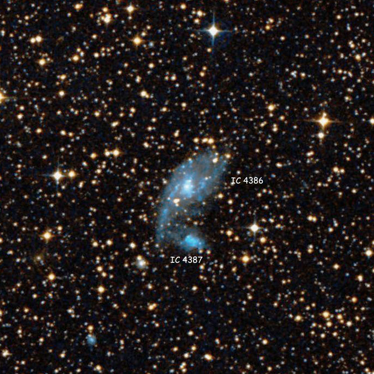 DSS image of region near spiral galaxies IC 4386 and IC 4387
