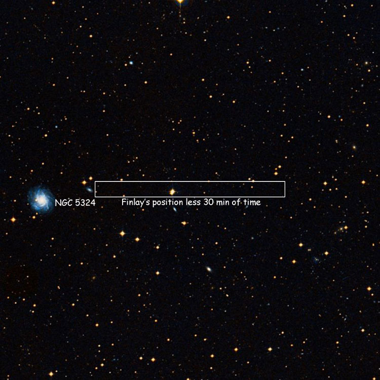 DSS image of region half an hour of 1860 right ascension west of Finlay's position for IC 4407, also showing NGC 5324