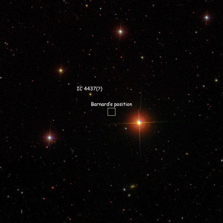 SDSS image of region near Barnard's position for the apparently nonexistent IC 4437, also showing the star that might be what he observed