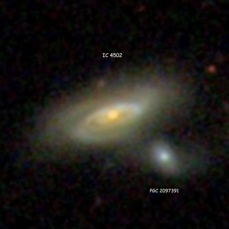 SDSS image of spiral galaxy IC 4502, also showing PGC 2097391