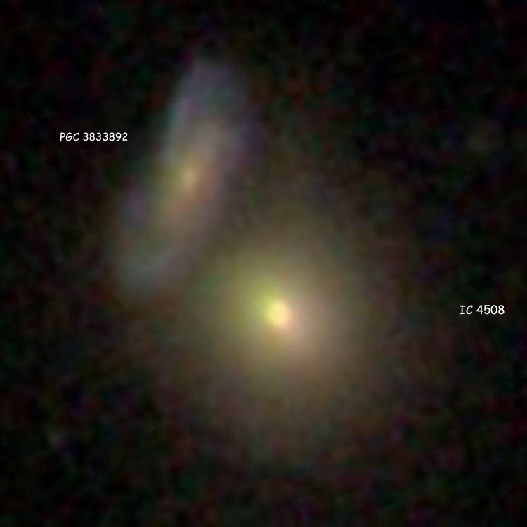 SDSS image of lenticular galaxy IC 4508, also showing spiral galaxy PGC 3833892