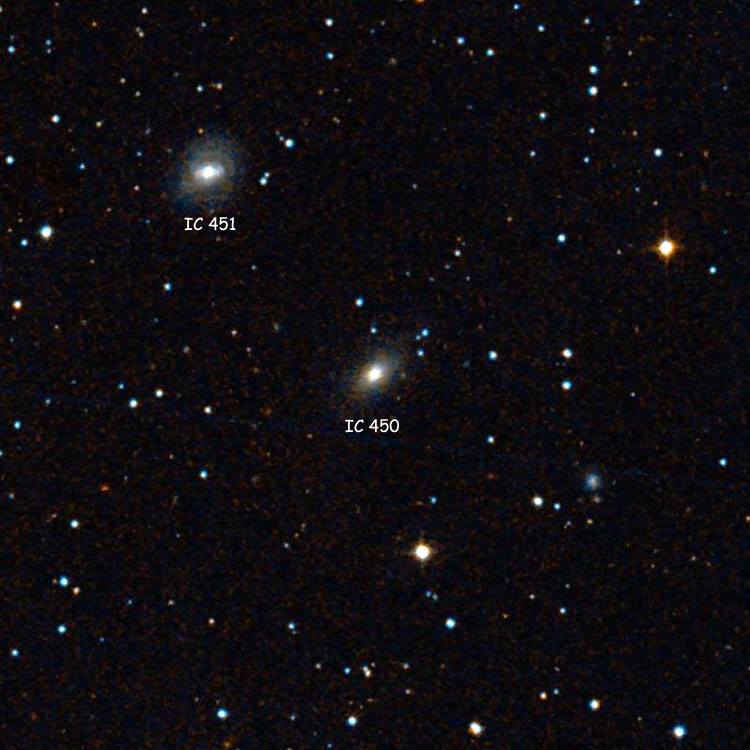 DSS image of region near lenticular galaxy IC 450, also showing spiral galaxy IC 451