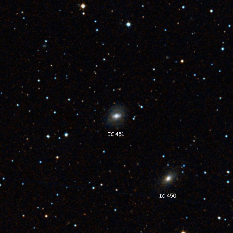DSS image of region near spiral galaxy IC 451, also showing lenticular galaxy IC 450