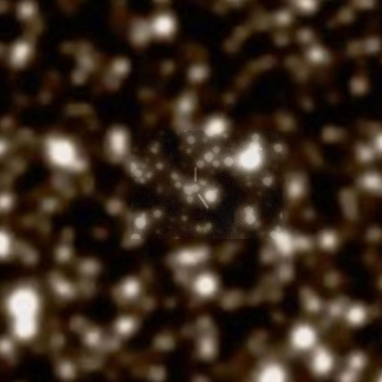 DSS image centered on the nova remnant listed as IC 4544, with a superimposed detail based on a finding chart by Woudt and Warner