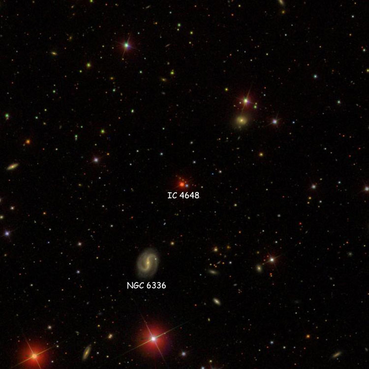 SDSS image of region near the pair of stars listed as IC 4648, also showing NGC 6336
