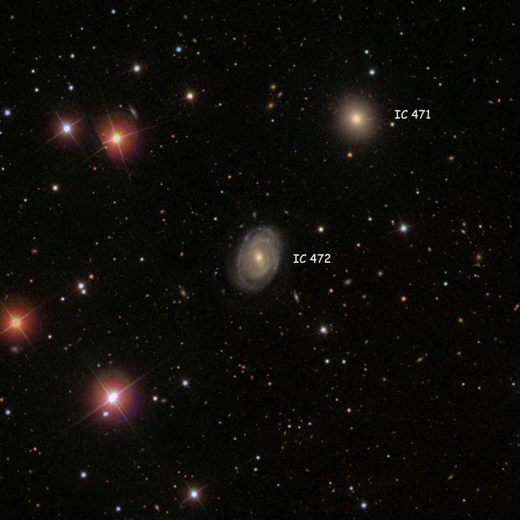SDSS image of region near spiral galaxy IC 472, also showing elliptical galaxy IC 471