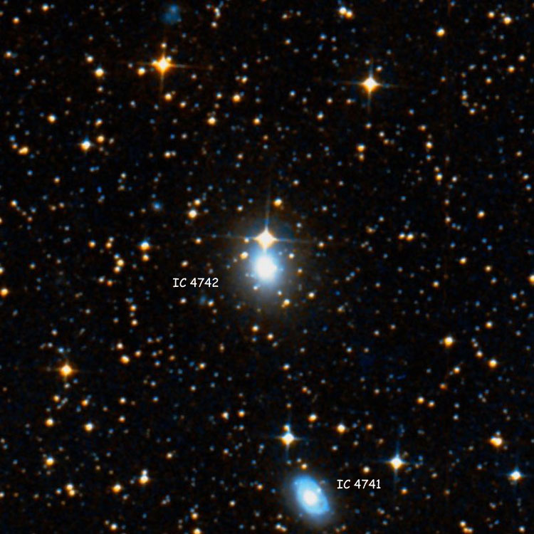 DSS image of region near elliptical galaxy IC 4742, also showing IC 4741
