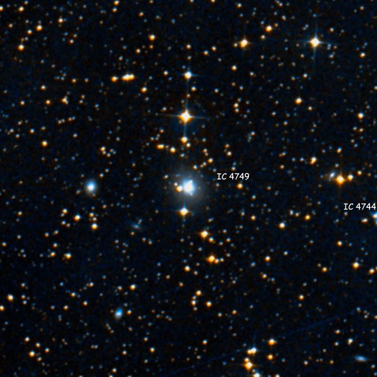 DSS image of region near lenticular galaxy IC 4749, almost showing IC 4744