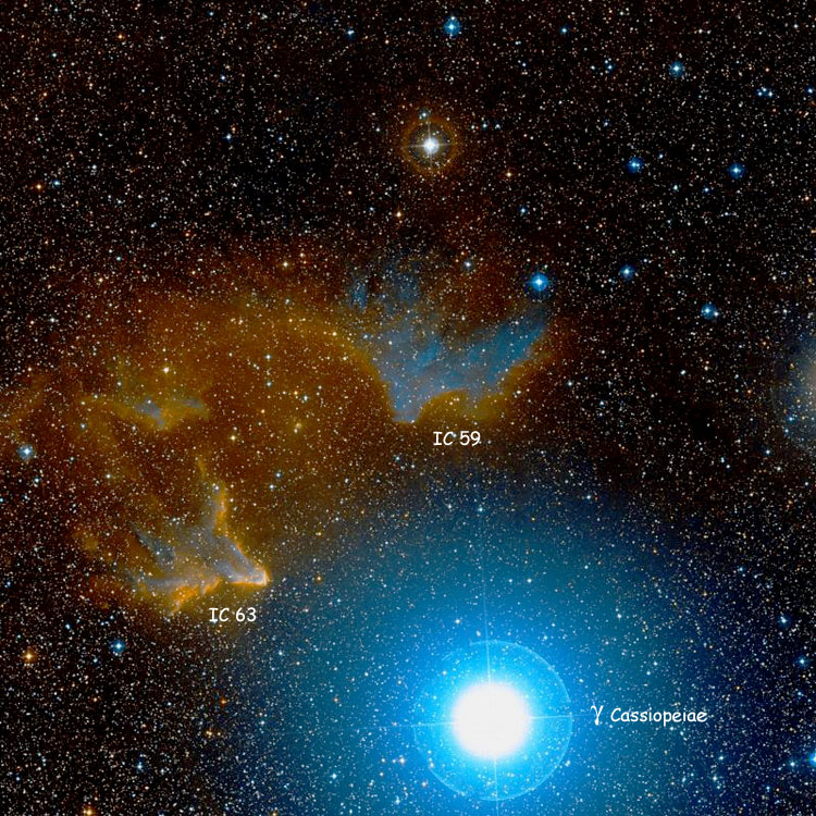 DSS image of region near reflection nebula IC 59, also showing IC 63)