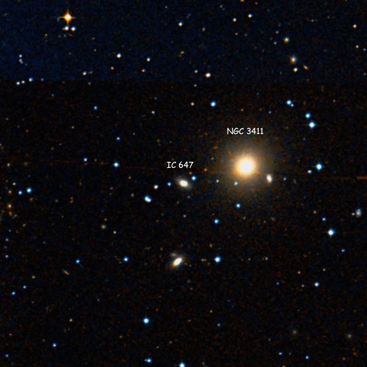 DSS image of region near lenticular galaxy IC 647, also showing elliptical galaxy NGC 3411