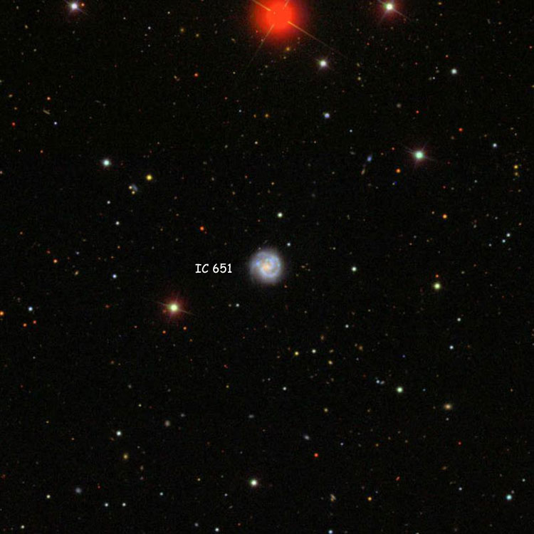 SDSS image of region near spiral galaxy IC 651