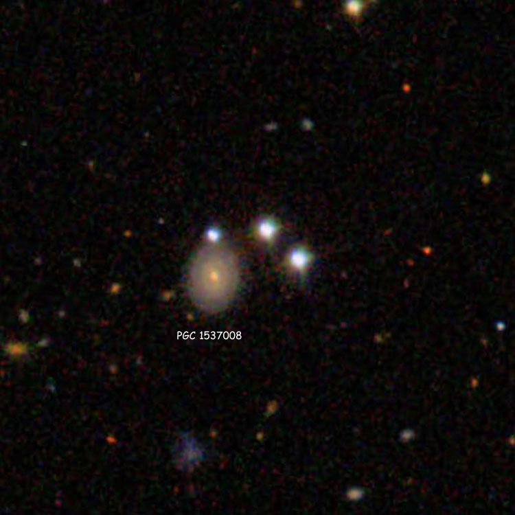 SDSS image of the three galactic stars and spiral galaxy that comprise IC 656