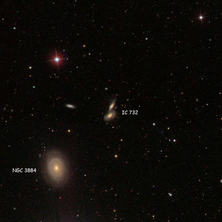 SDSS image of region near the spiral galaxies that comprise IC 732; also shown is spiral galaxy NGC 3884