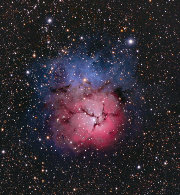 Hunter Wilson image of emission nebula and open cluster NGC 6514, the Trifid Nebula, also known as M20