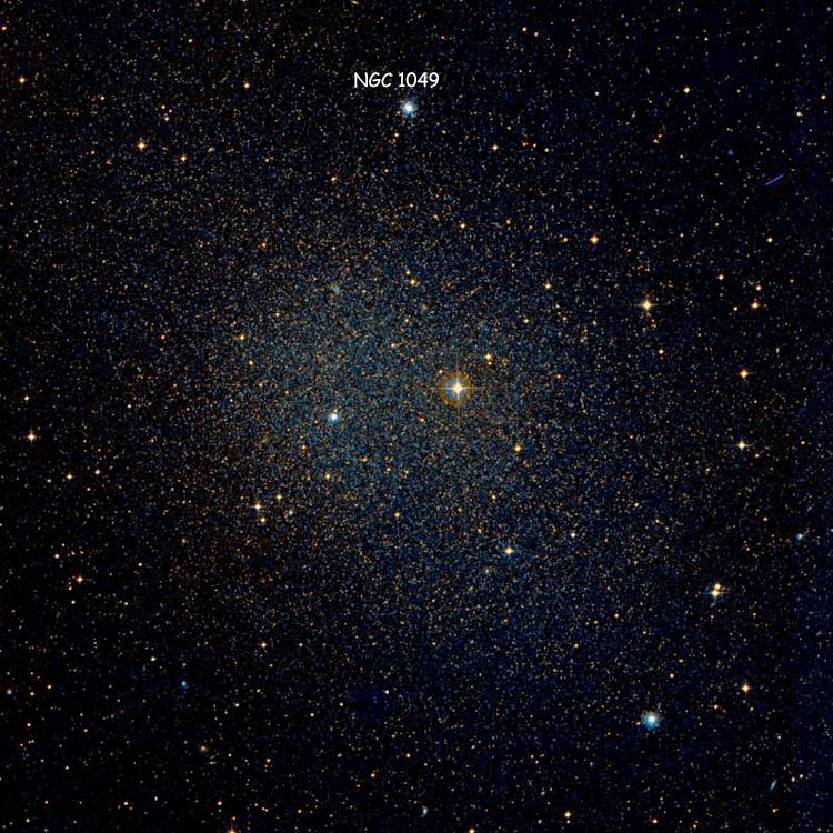 DSS image showing the position of globular cluster NGC 1049 in the Fornax dwarf galaxy