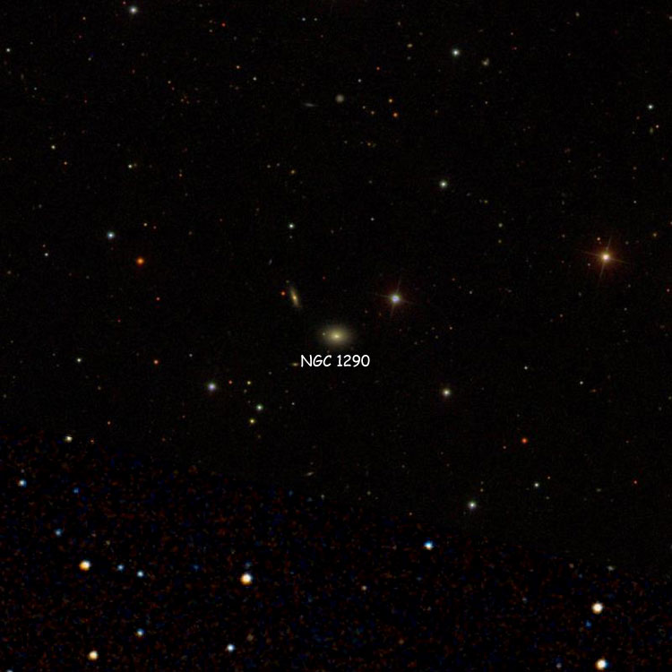 SDSS/DSS composite image of region near lenticular galaxy NGC 1290