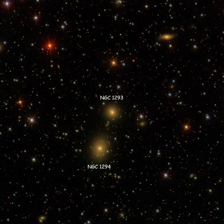 SDSS image of region near lenticular galaxy NGC 1293, also showing NGC 1294
