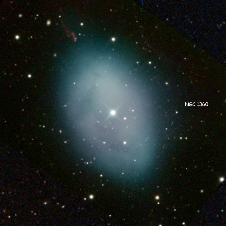 Observatorio Antilhue image of planetary nebula NGC 1360, overlaid on a DSS image of the region near the nebula to fill in missing areas