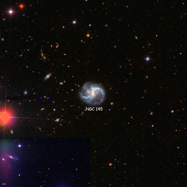 SDSS image of region near spiral galaxy NGC 145, also known as Arp 19