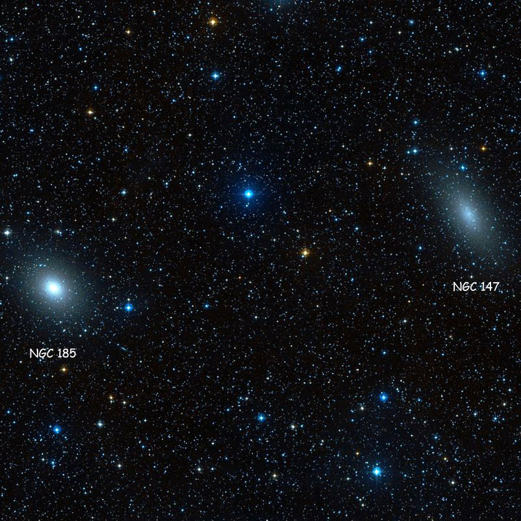 DSS image of region between elliptical galaxy NGC 147 and NGC 185, another M31 Group galaxy