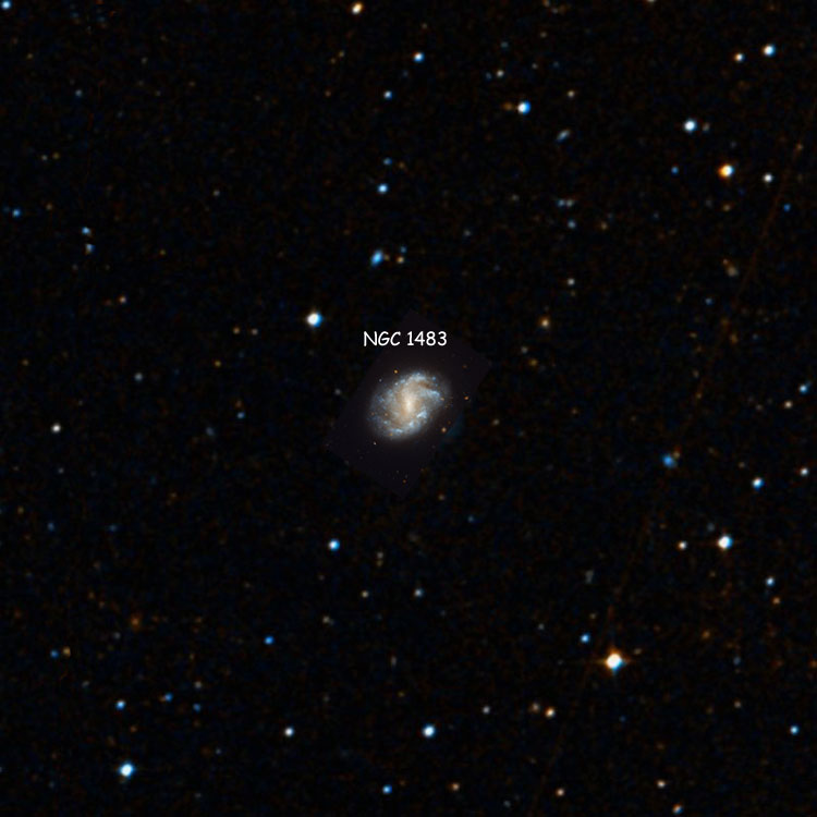 HST image of spiral galaxy NGC 1483 superimposed on a DSS background to fill in missing areas