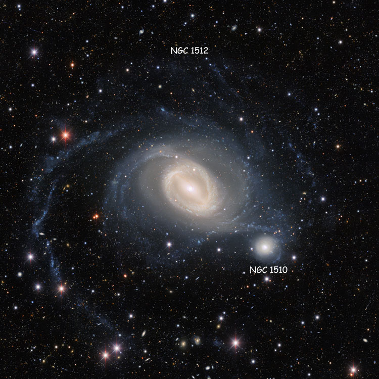 NOIRLab image of region near lenticular galaxy NGC 1510, also showing NGC 1512