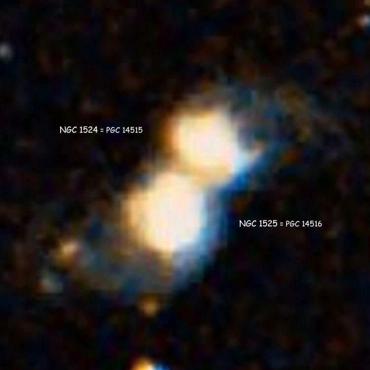 DSS image of the pair of interacting spiral galaxies PGC 14515 (also known as NGC 1516A and as NGC 1524) and PGC 14516 (also known as NGC 1516B and as NGC 1525)