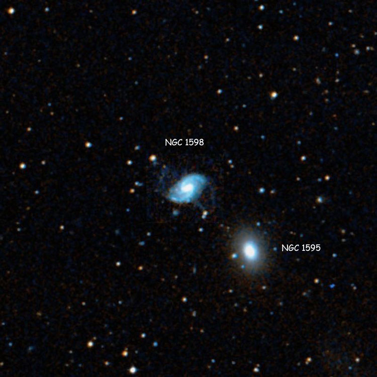 DSS image of region near spiral galaxy NGC 1598, also showing elliptical galaxy NGC 1595
