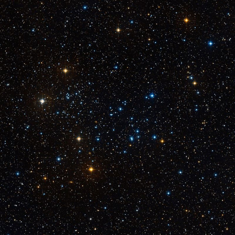 DSS image of region containing open clusters NGC 1746, 1750, and 1758