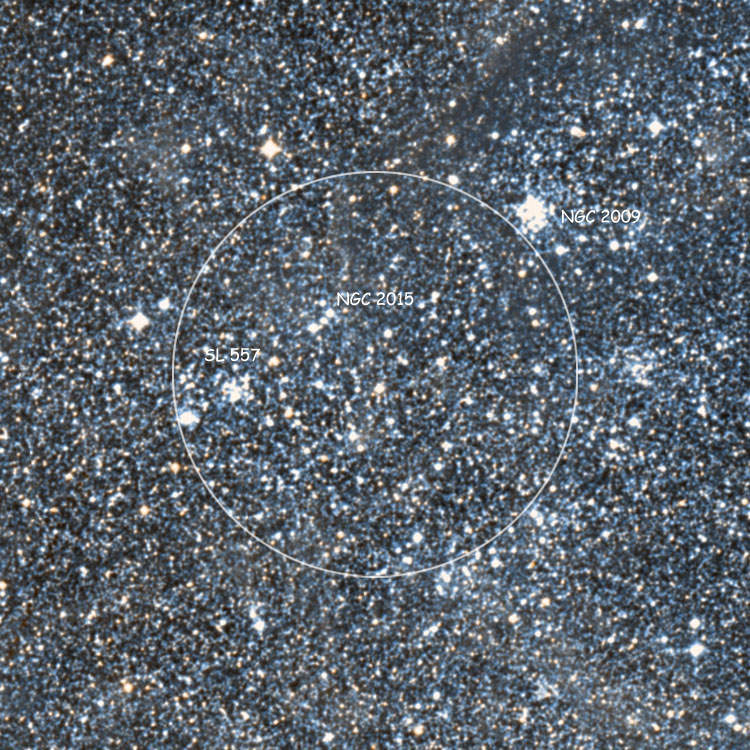 DSS image of star cloud NGC 2015, also showing NGC 2009 and SL 557