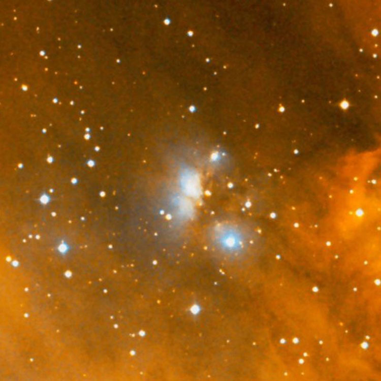 DSS image of the group of stars and associated nebulosity which should be listed as NGC 2174