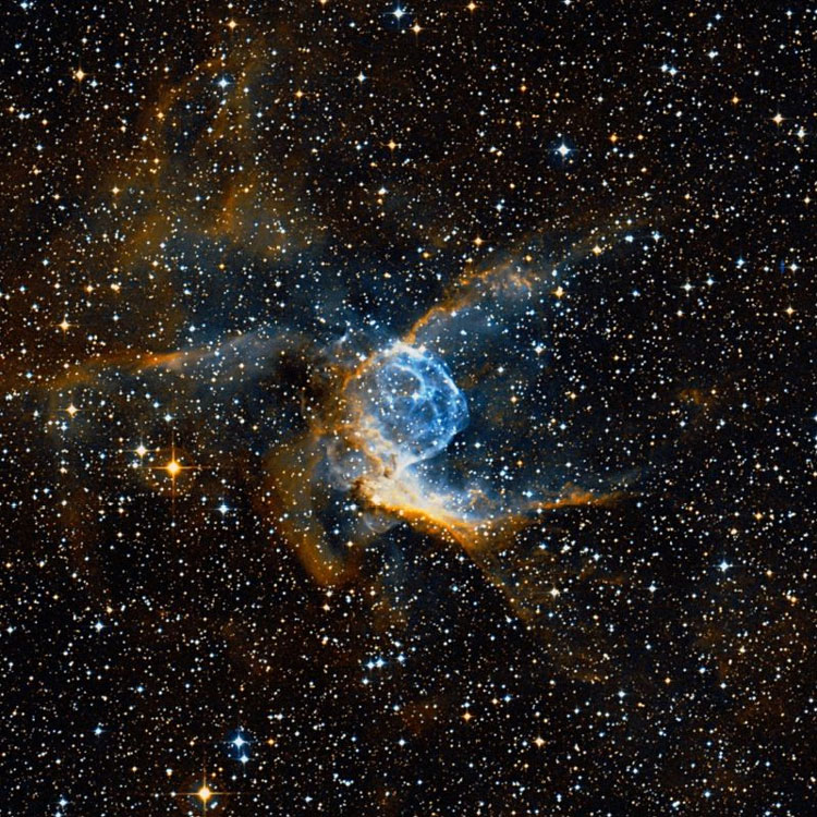 DSS image of region near emission nebula NGC 2359, also known as Thor's Helmet