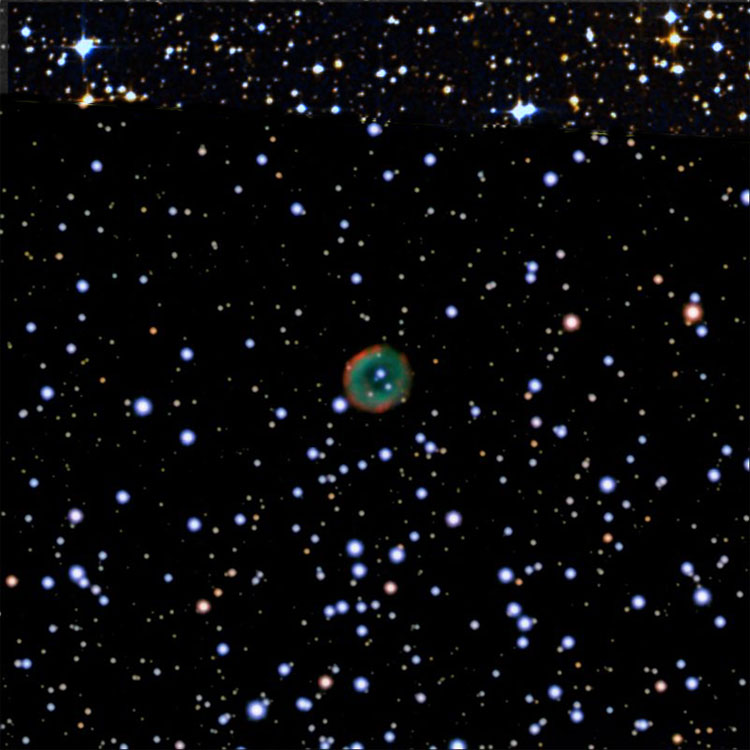 Composite of Misti Mountain Observatory image and DSS image of that region near planetary nebula NGC 2438 not covered by the Misti Mountain image