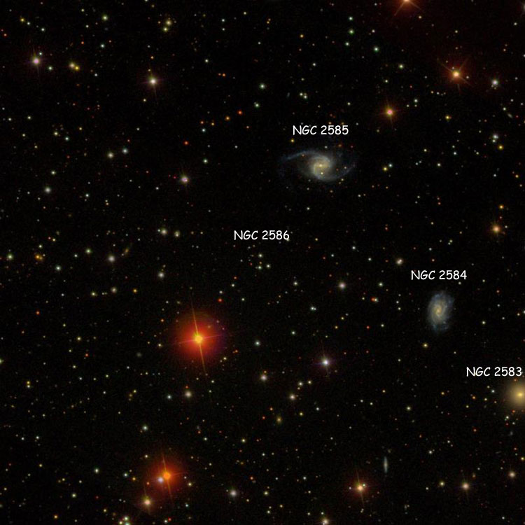 SDSS image of region near the three stars listed as NGC 2586, also showing NGC 2583, NGC 2584 and NGC 2585