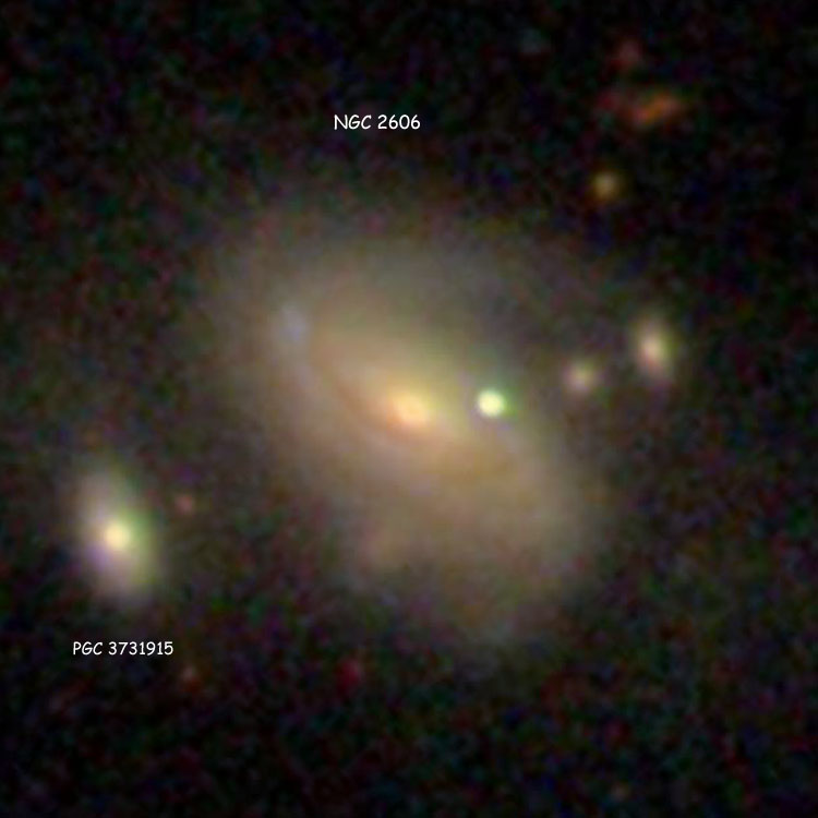 SDSS image of spiral galaxy NGC 2606, also showing PGC 3731915