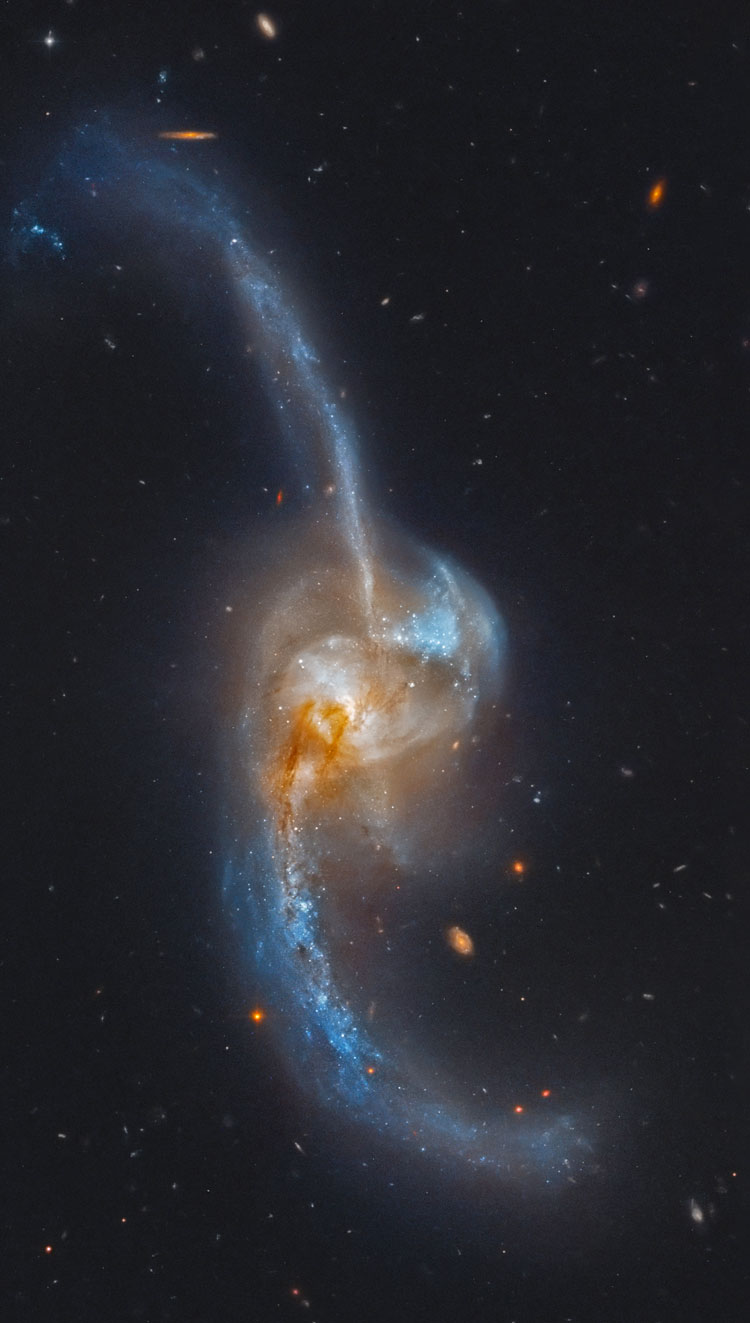 False-color HST image of peculiar spiral galaxy NGC 2623, also known as Arp 243