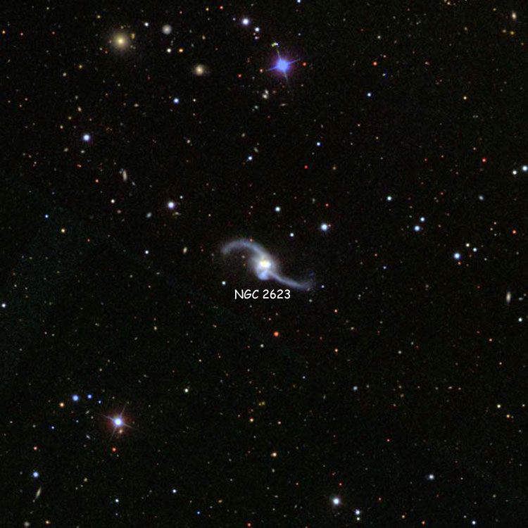 SDSS image of region near peculiar spiral galaxy NGC 2623, also known as Arp 243
