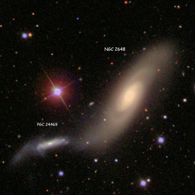 SDSS image of spiral galaxy NGC 2648 and its companion PGC 24469, which comprise Arp 89