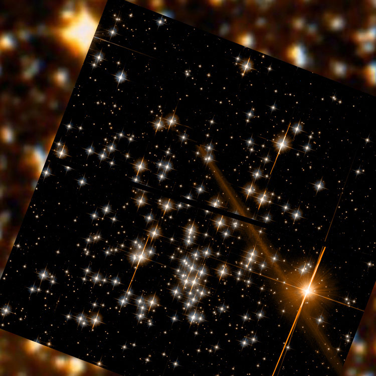 HST image overlaid on a DSS image of part of open cluster NGC 2660