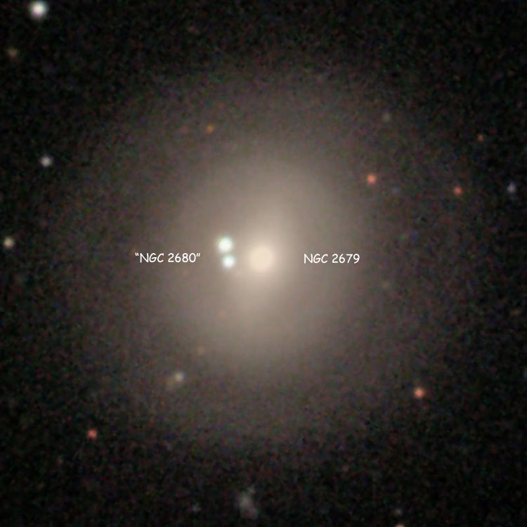 SDSS image of lenticular galaxy NGC 2679 and the pair of stars listed as NGC 2680